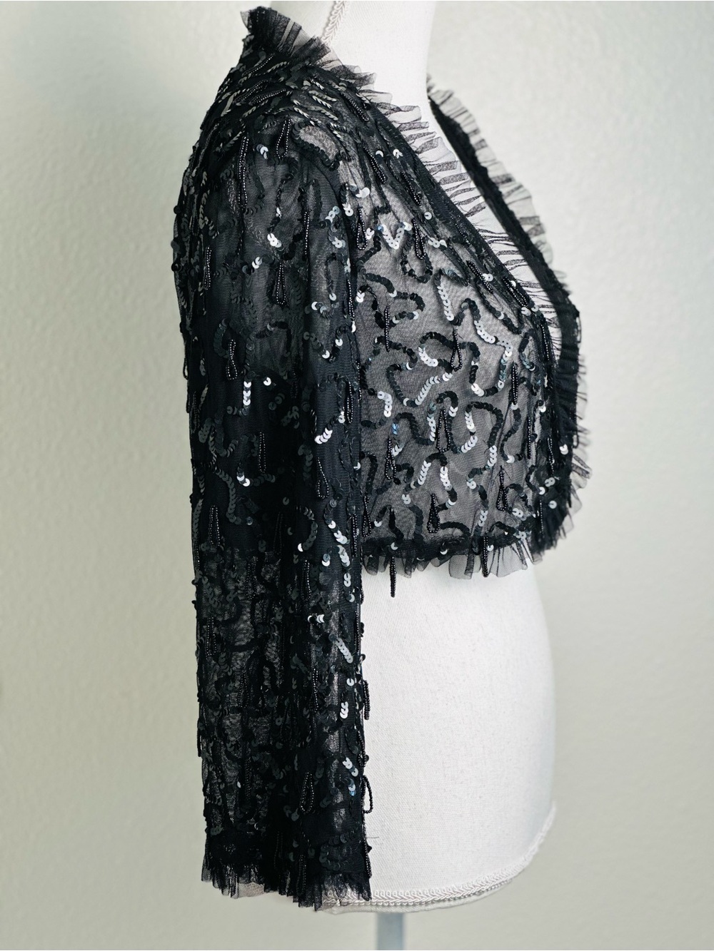 Vintage Betsey Johnson Black Sequin Embellished Cropped Cardigan - Picture 3 of 8